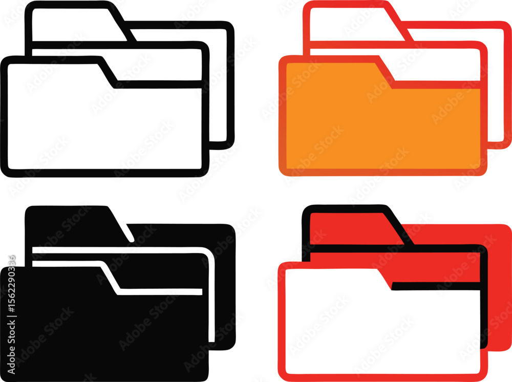 Fototapete Minimalist Vector Folder Icons in Multiple Color Styles – Document Organizer Symbol Set