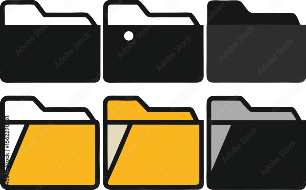 Fototapete Minimalist Vector Folder Icons in Multiple Color Styles – Document Organizer Symbol Set