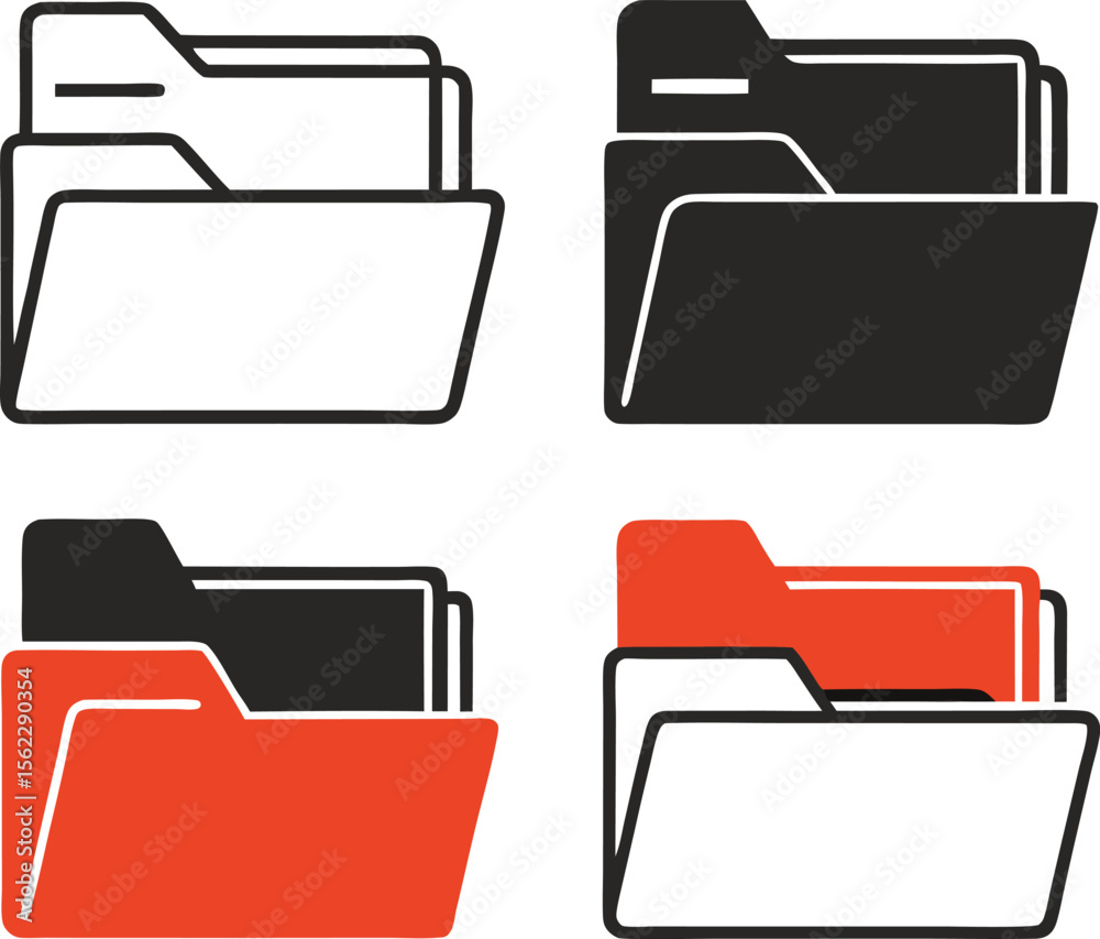 Poster minimalist vector folder icons in multiple color styles – document organizer symbol set