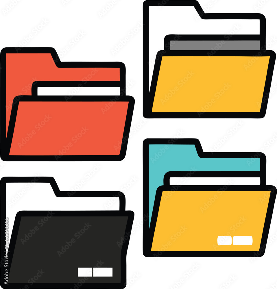 Poster minimalist vector folder icons in multiple color styles – document organizer symbol set