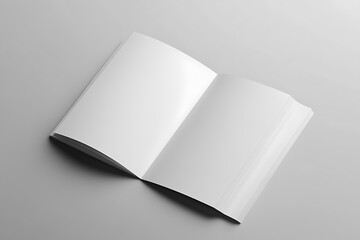 Opened Paper Pages Magazine on Gray Background, Blank Sheets with Realistic Look