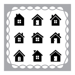 Set of house and home icons with various building and architectural styles