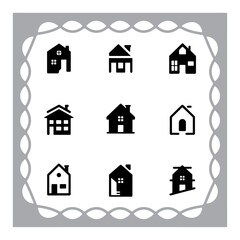 Set of house and home icons with various building and architectural styles