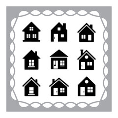 Set of house and home icons with various building and architectural styles