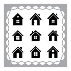 Set of house and home icons with various building and architectural styles