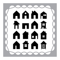 Set of house and home icons with various building and architectural styles