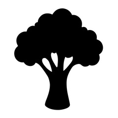 Minimalist black silhouette of broccoli with textured florets on white background