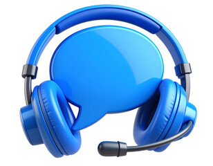 3D Blue Communication Bubble with Retro Headset and Microphone, isolated on transparent background