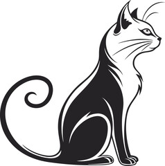 Black and white cartoon cat vector illustration with cute sitting pose and silhouette style