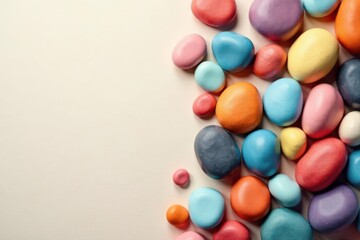 Obraz premium Colorful Pebbles Arranged on a Neutral Background, a Vivid and Textural Composition Perfect for Decorative or Abstract Designs