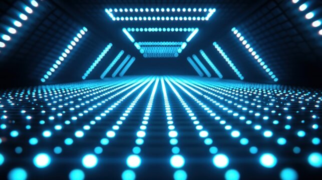 LED tunnel with bright blue lights creating depth