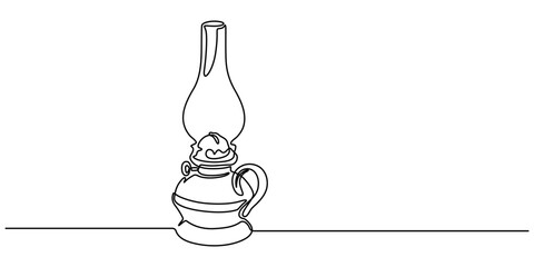Abstract vintage kerosene lamp or lantern , continuous one line art hand drawing sketch, Kerosene lantern one line continuous. Line art paraffin lamp. Hand drawn vector art,  Camping backpack vector.