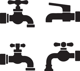 Water Tap silhouette set vector illustration isolated On Transparent Background