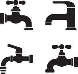Water Tap silhouette set vector illustration isolated On Transparent Background
