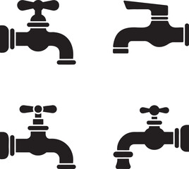 Water Tap silhouette set vector illustration isolated On Transparent Background