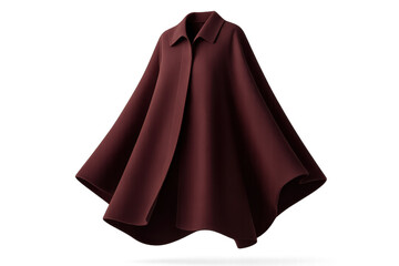 Elegant dark red women's cape isolated on transparent background, fashion
