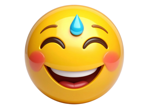 Shy Blushing Face Emoji with Sweat Drop – Reaction Transparent Background PNG Clipart