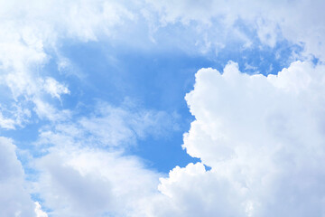 Beautiful pure white fluffy clouds spreading across vibrant blue sky