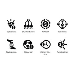 Value, Dividends, ROI, Fund, Savings, Global, Money time, Funding icon