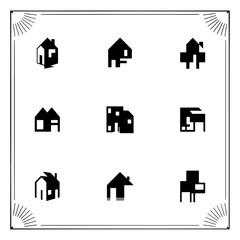 Simple set of house icons in different styles