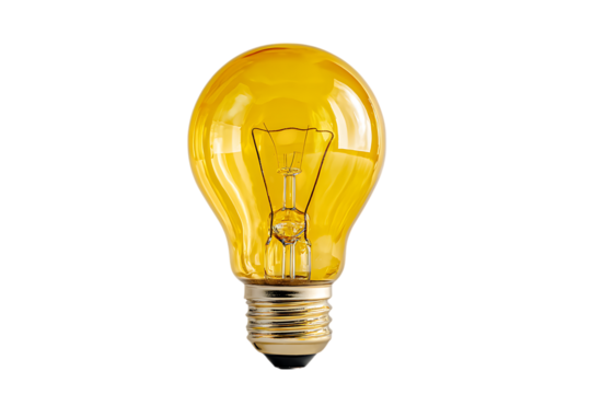 Glowing yellow lightbulb on black background.