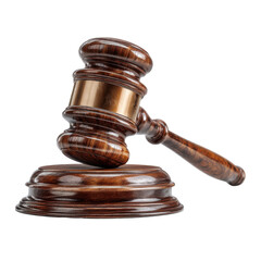 Wooden Judge Gavel on Sound Block Isolated on Transparent Background

