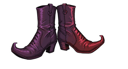 Purple and red elf boots illustration in cartoon colors for fantasy themes