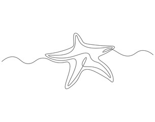 Starfish continuous line. Continuous one line drawing of starfish. Sea animal concept. Single line drawing