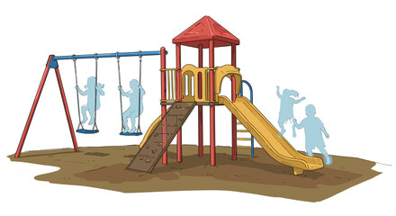 Fototapeta premium Ghosts playing on a playground with swings and a slide
