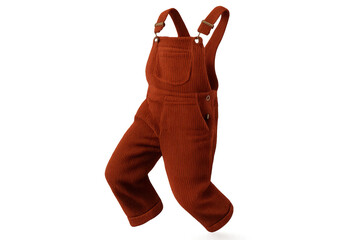 Warm terracotta corduroy overalls for children, isolated on transparent background