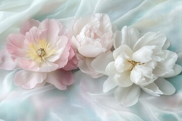 Delicate peonies on a soft, flowing fabric.