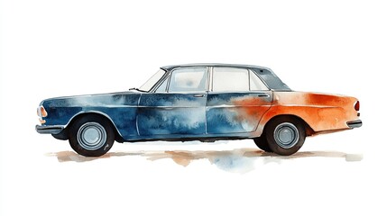 Watercolor Car PNG with Soft and Artistic Paint Effect on White Background for Unique Illustration, Art Prints, and Creative Designs
