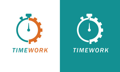 "Timework Logo with Stopwatch and Gear Cog Combination - Efficiency & Productivity"