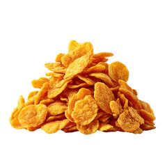 Pile of Golden Cornflakes Breakfast Cereal Isolated on Transparent Background

