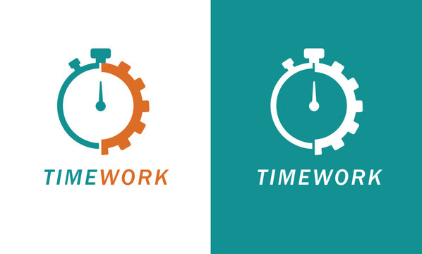 "Timework Logo with Stopwatch and Gear Cog Combination - Efficiency & Productivity"