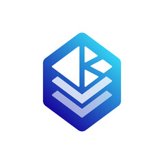 A hexagonal logo with a blue gradient, featuring geometric cutouts that suggest layers and a fragmented "K" at the top
