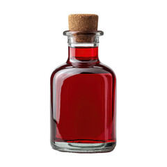 Small Glass Bottle with Red Liquid and Cork Isolated on Transparent Background

