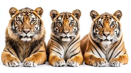 Wild animals like lions and tigers on a white background, ideal for wildlife, safari, and animal photography content.