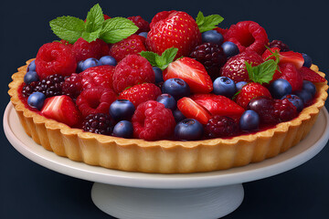 Vibrant berry tart with fresh mint strawberries raspberries
