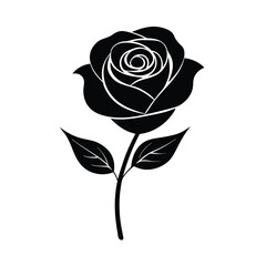 Black rose silhouette with stem and leaves