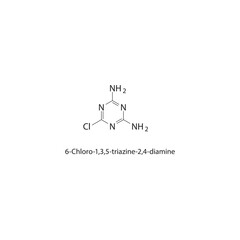 6-Chloro-1,3,5-triazine-2,4-diamine skeletal structure. Halogenated triazine derivative compound schematic illustration. Simple diagram, chemical formula.