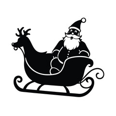 Santa claus riding sleigh with reindeer silhouette