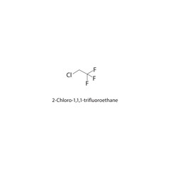 2-Chloro-1,1,1-trifluoroethane skeletal structure. Halofluorocarbon compound schematic illustration. Simple diagram, chemical formula.