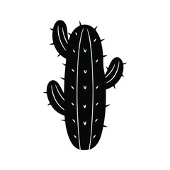 Black saguaro cactus silhouette with spikes