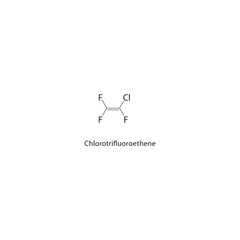 Chlorotrifluoroethene skeletal structure. Halofluorinated alkene compound schematic illustration. Simple diagram, chemical formula.