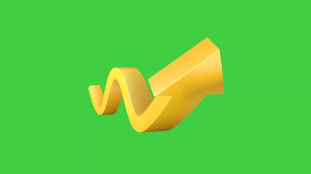 Golden 3D Arrow Ascending: Smooth Motion Graphics, Green Screen, 4K Resolution, Dynamic Pacing, Bright Lighting