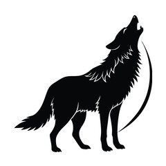 Howling wolf silhouette with crescent moon