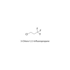 3-Chloro-1,1,1-trifluoropropane skeletal structure. Halofluorocarbon compound schematic illustration. Simple diagram, chemical formula.