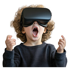 little boy with VR glasses on transparent png background
