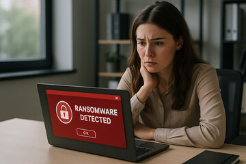 Ransomware Alert on Computer Screen Demanding Payment for Encrypted Files Data Security Threat